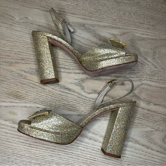 kate spade ♠️ new york Briana Platform Block Heel Gold Glitter Heels Women’s 7.5 - Picture 7 of 10